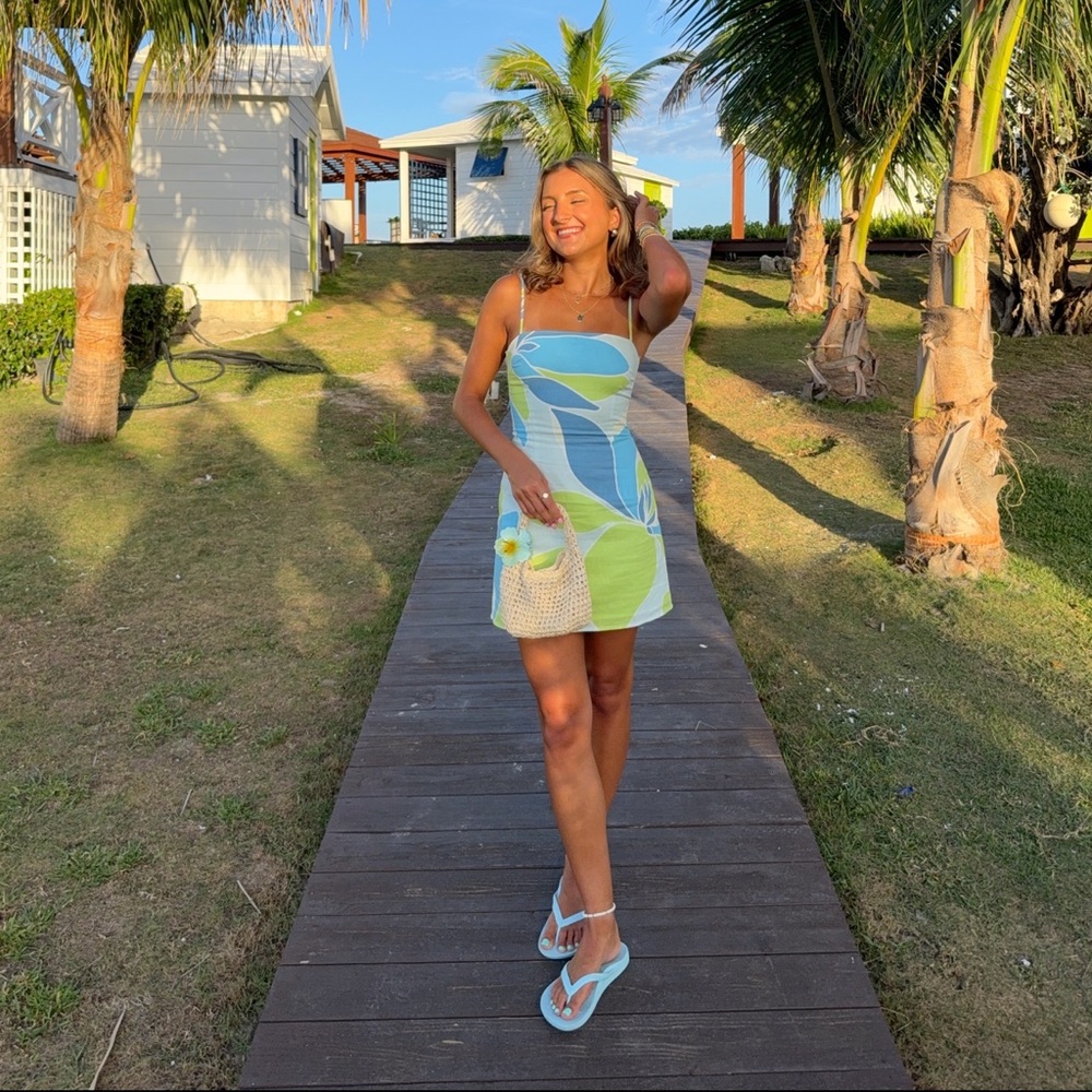 Blue and Green Patterned Summer Dress